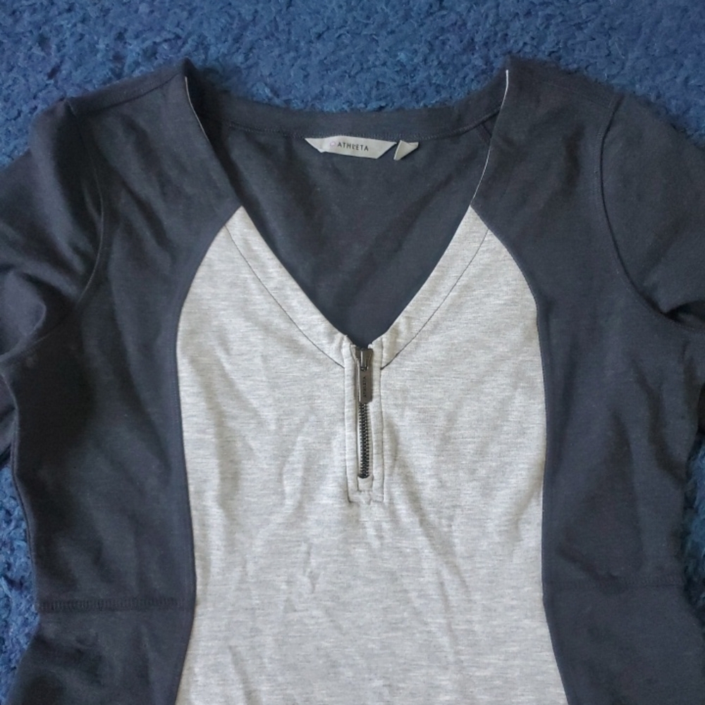 Athleta Two-Tone Quarter Zip A-Line Mini Dress Long Sleeve Gray & Black Size MP - Picture 8 of 9
